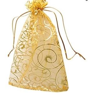 50 Pcs Gold Scroll Organza Drawstring Bags 5 x 7 NWT